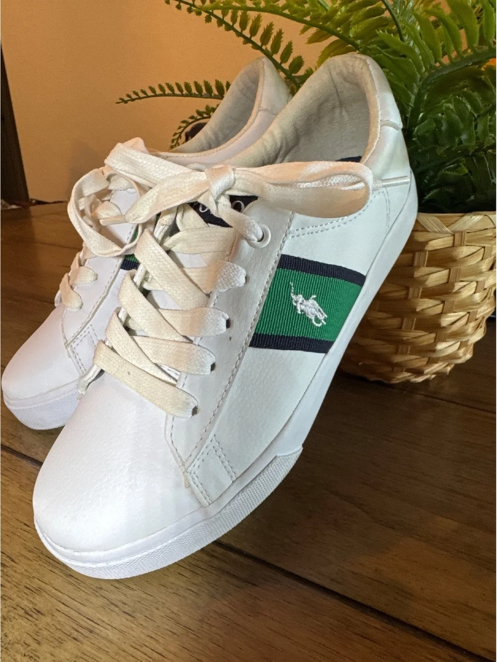 Polo Ralph Lauren Geoff Boys White Green & Navy Sneakers Size 3